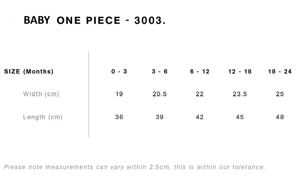 Baby one-piece size guide