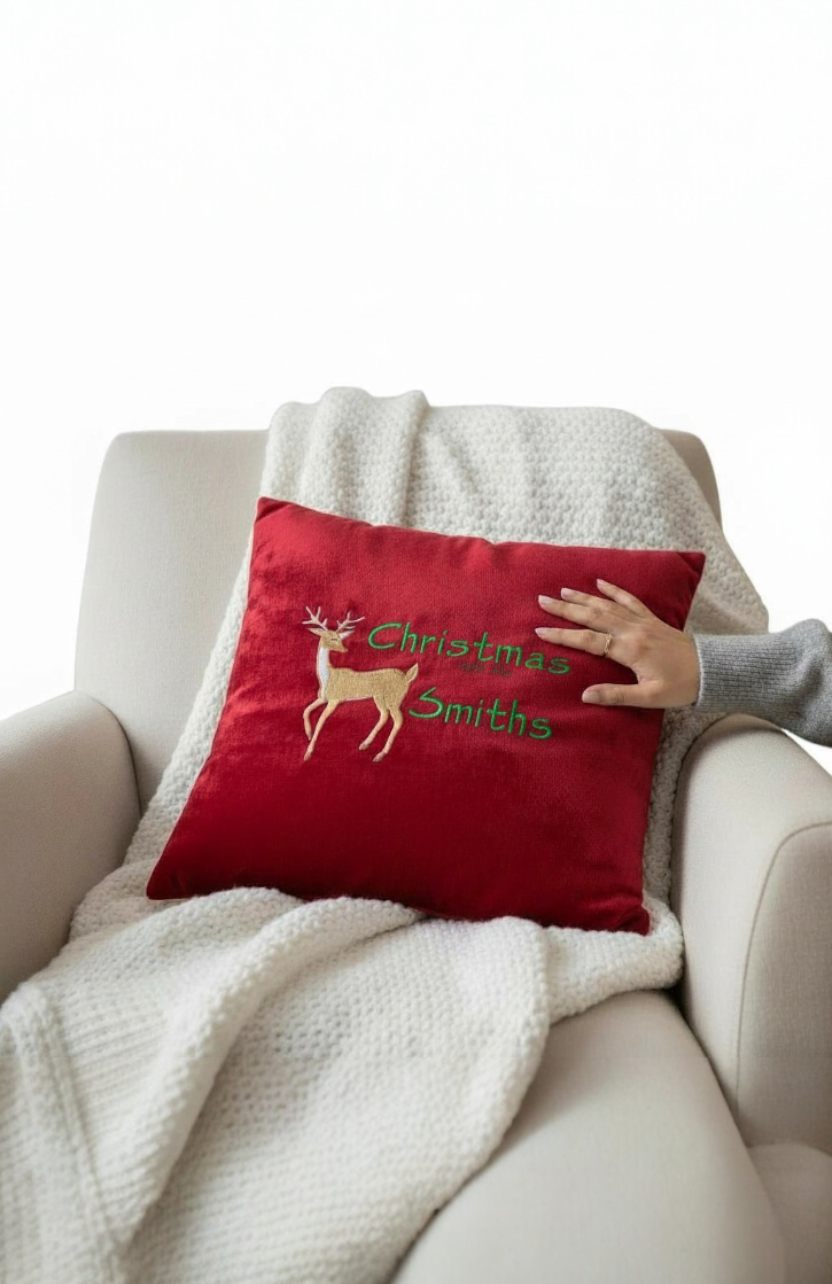 Red Christmas Deer Pillow